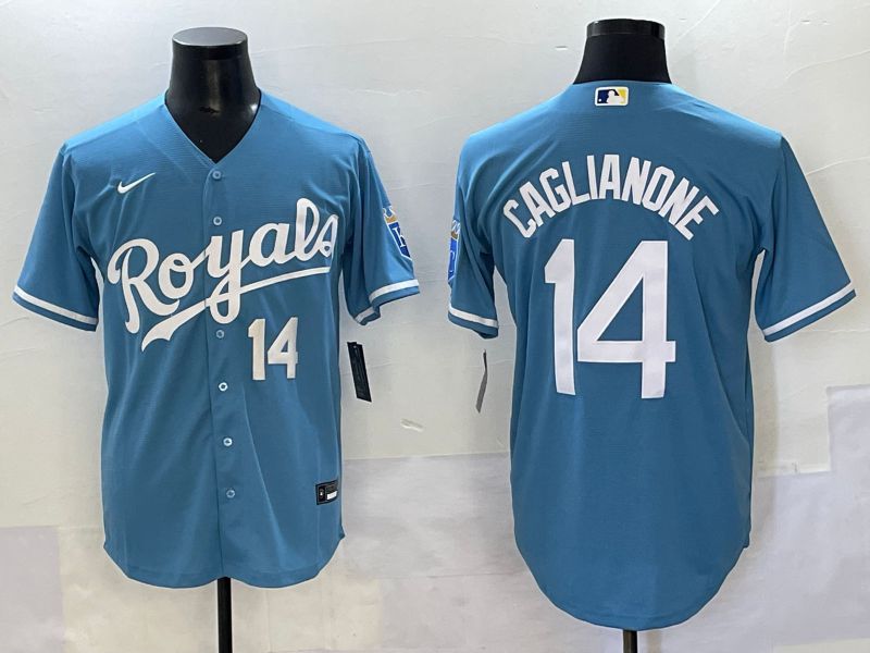 Men 2025 Kansas City Royals #14 Caglianone Light Blue Game Nike MLB Jersey style 5->youth mlb jersey->Youth Jersey